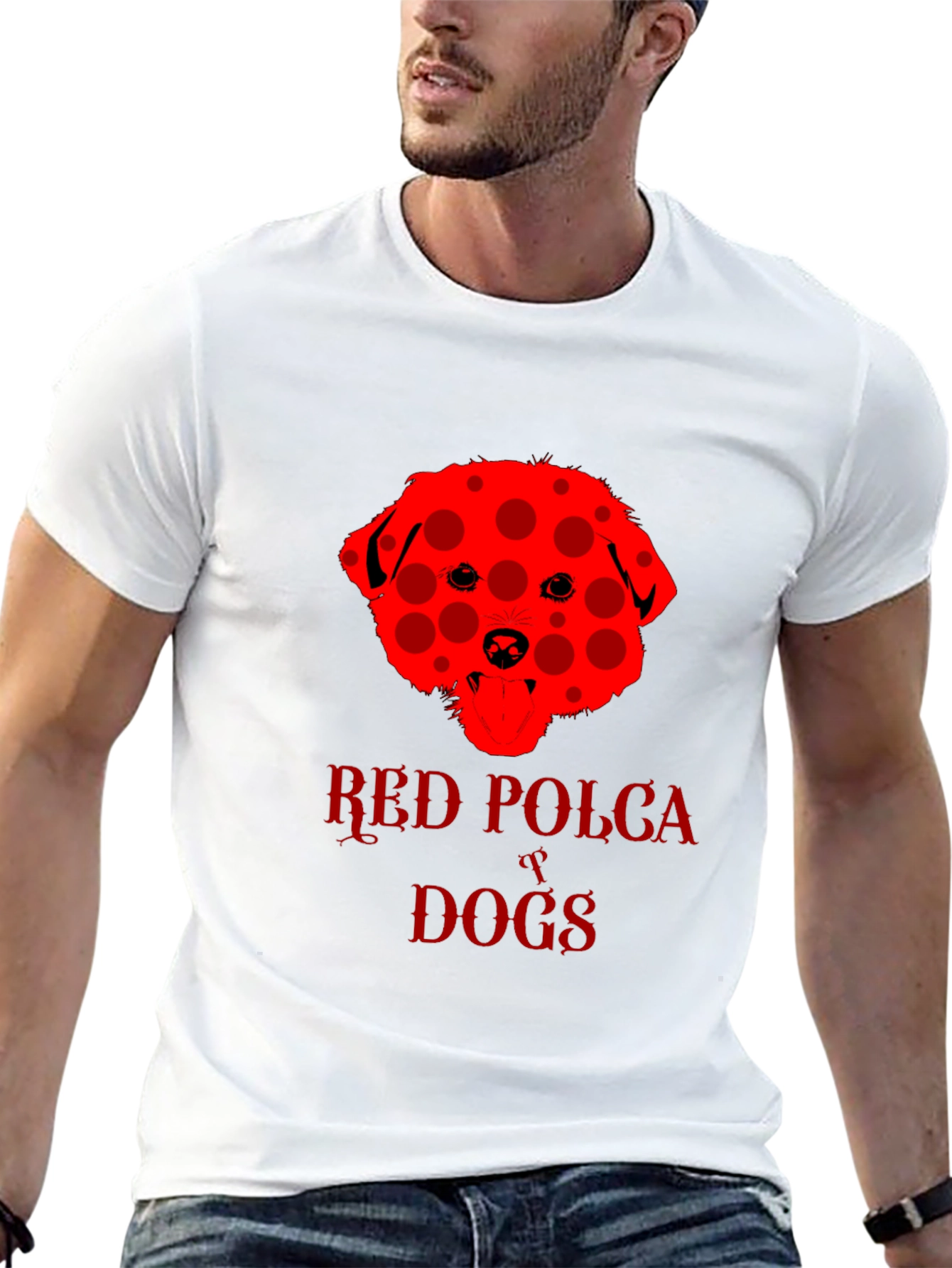 Red Polka Dot Dog T-Shirt Black Crew Neck Tee