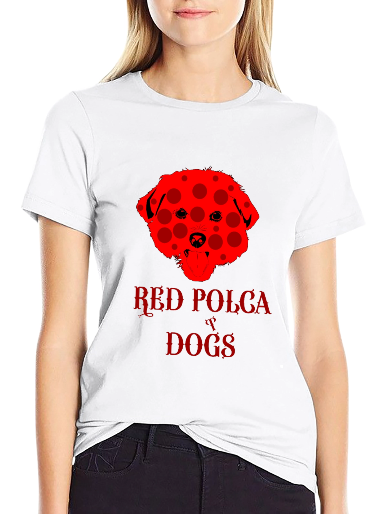 Red Polka Dot Dog T-Shirt Black Crew Neck Tee