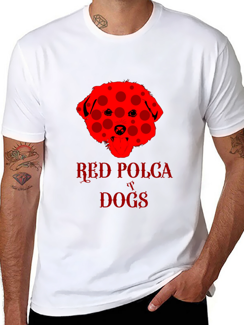 Red Polka Dot Dog T-Shirt Black Crew Neck Tee