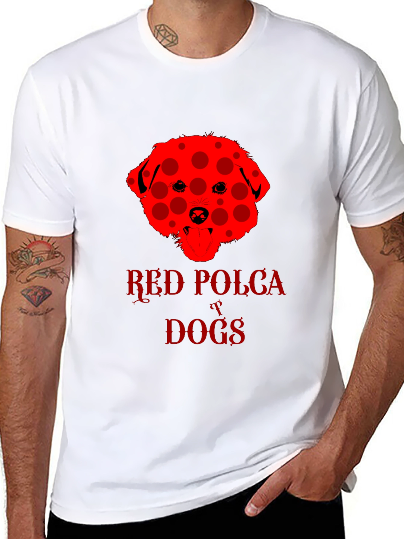 Red Polka Dot Dog T-Shirt Black Crew Neck Tee