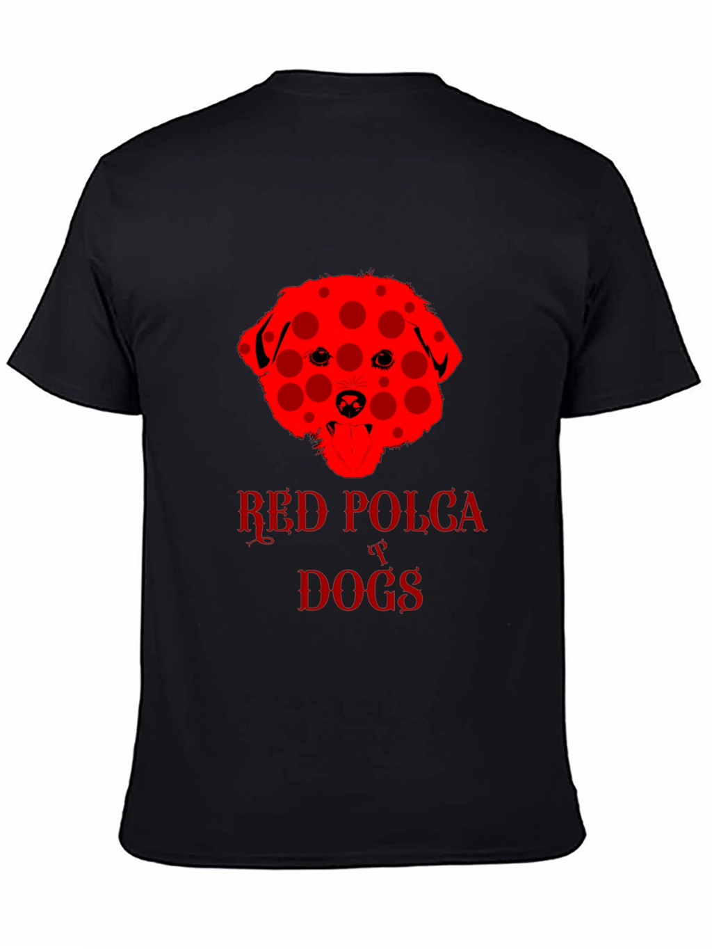 Red Polka Dot Dog T-Shirt Black Crew Neck Tee