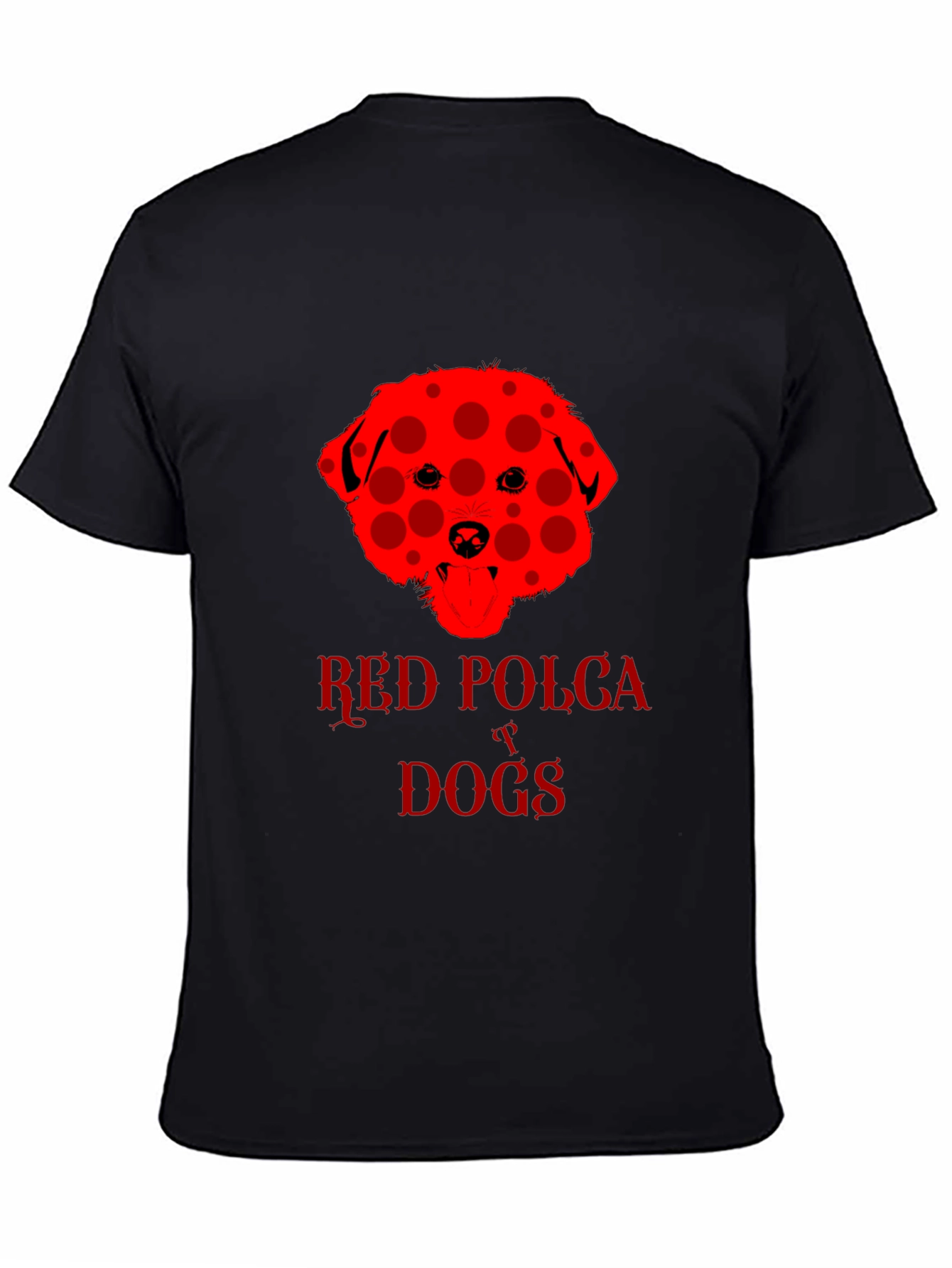 Red Polka Dot Dog T-Shirt Black Crew Neck Tee