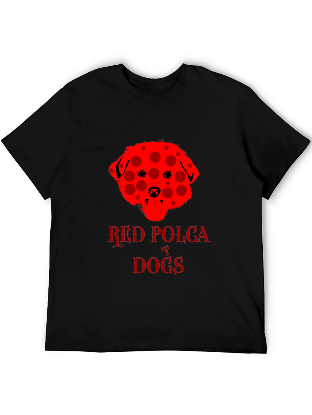 Red Polka Dot Dog T-Shirt Black Crew Neck Tee