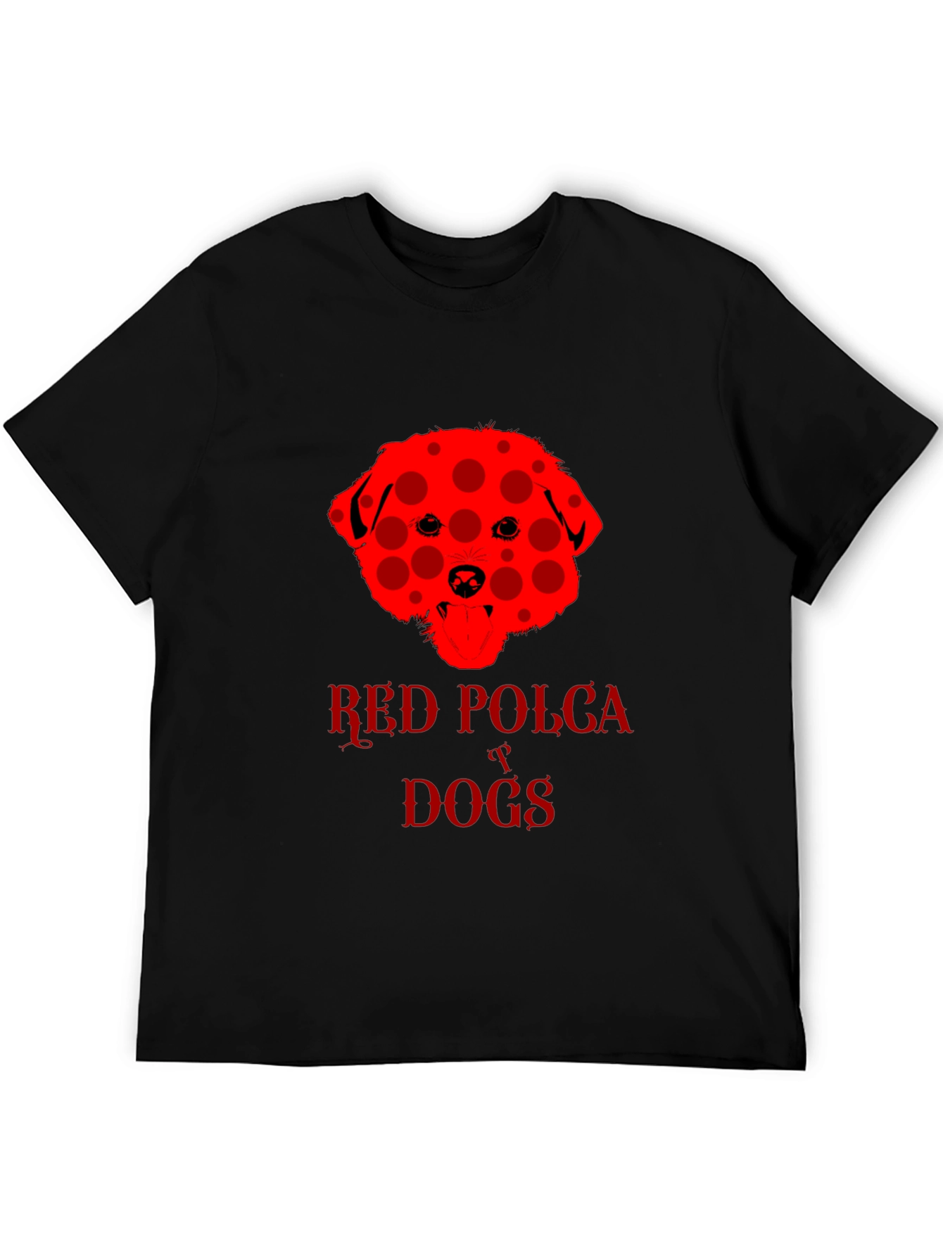 Red Polka Dot Dog T-Shirt Black Crew Neck Tee