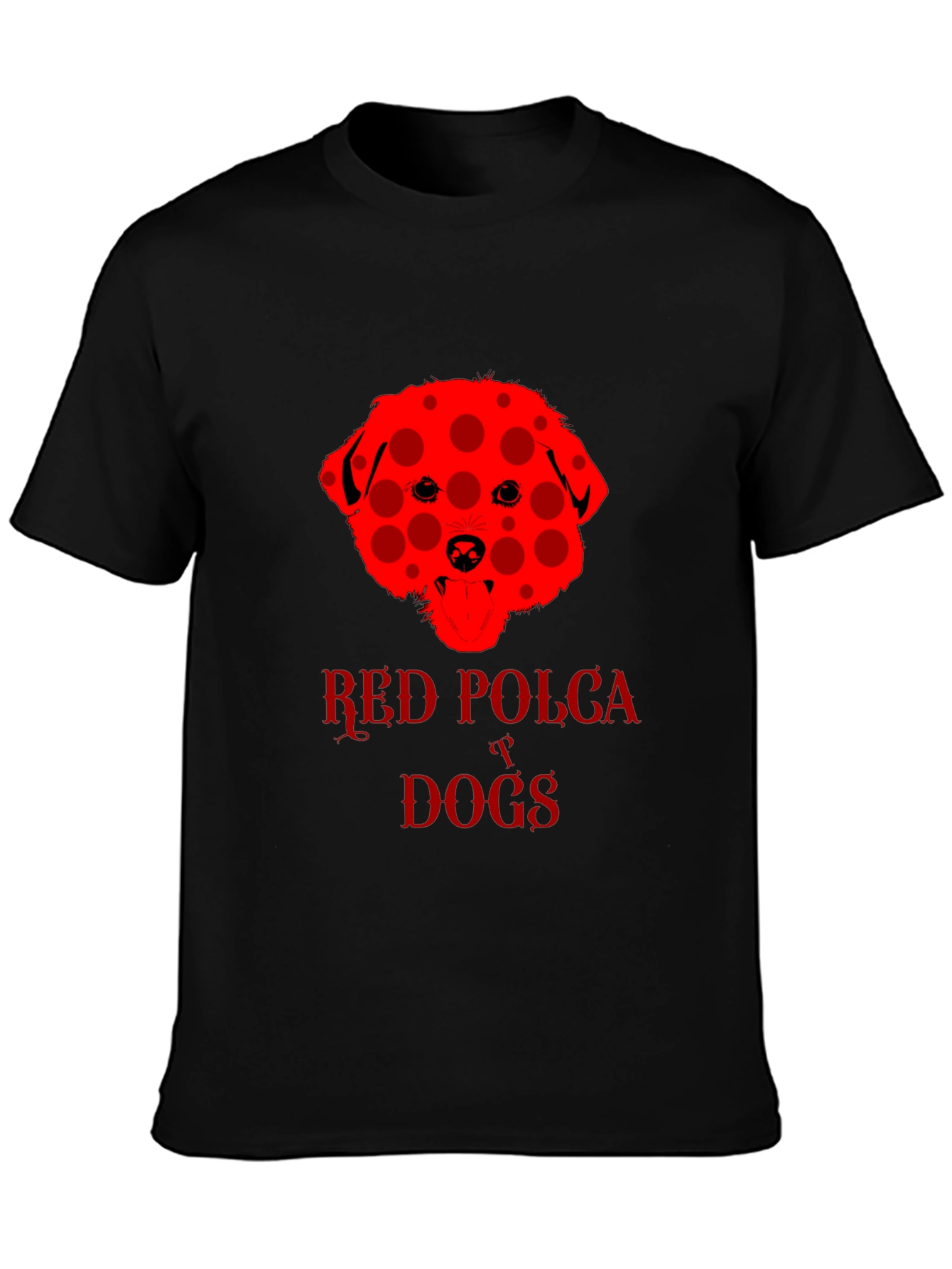 Red Polka Dot Dog T-Shirt Black Crew Neck Tee