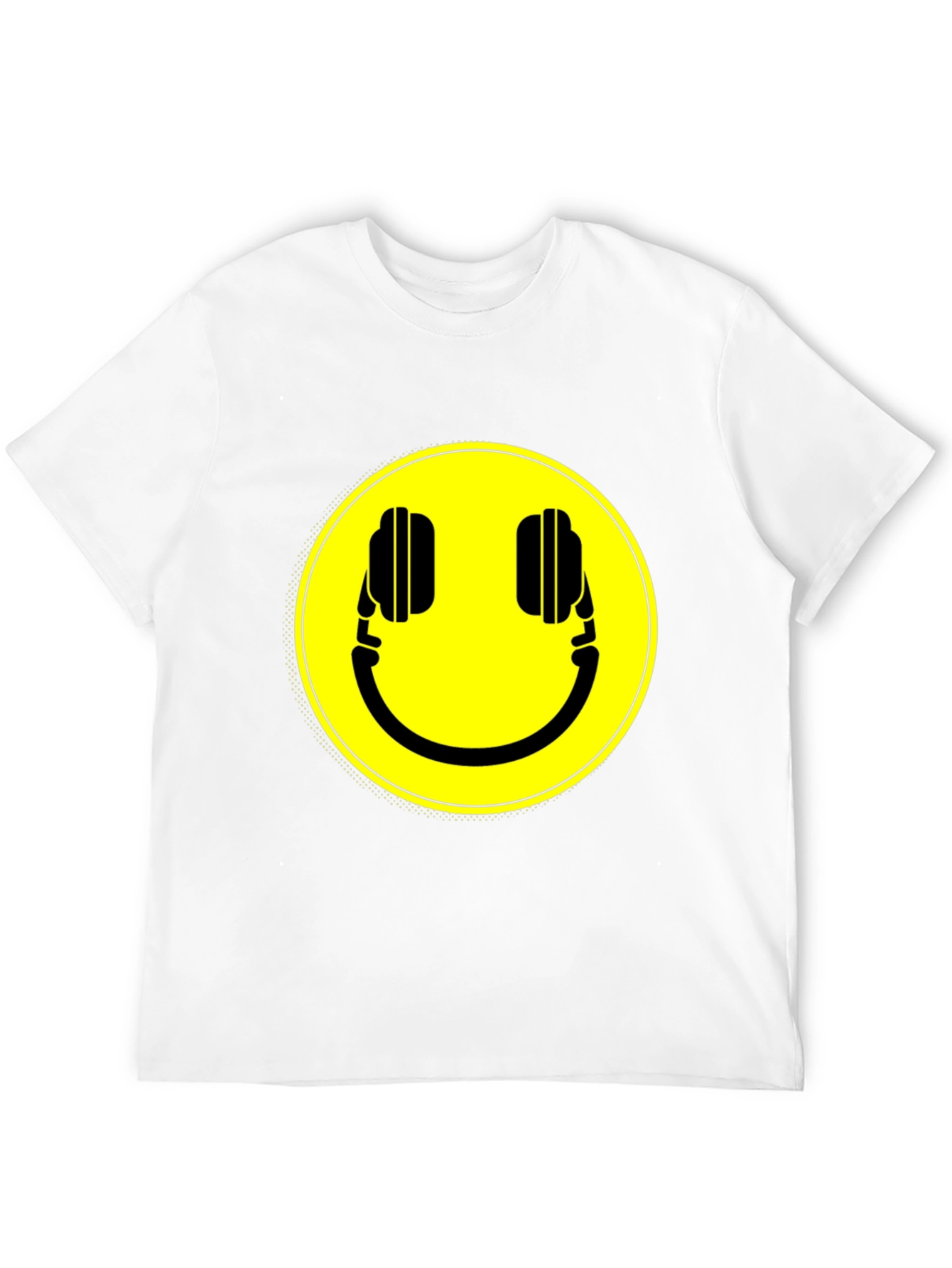 Smiley Headphone Graphic T-Shirt - Casual Black Tee