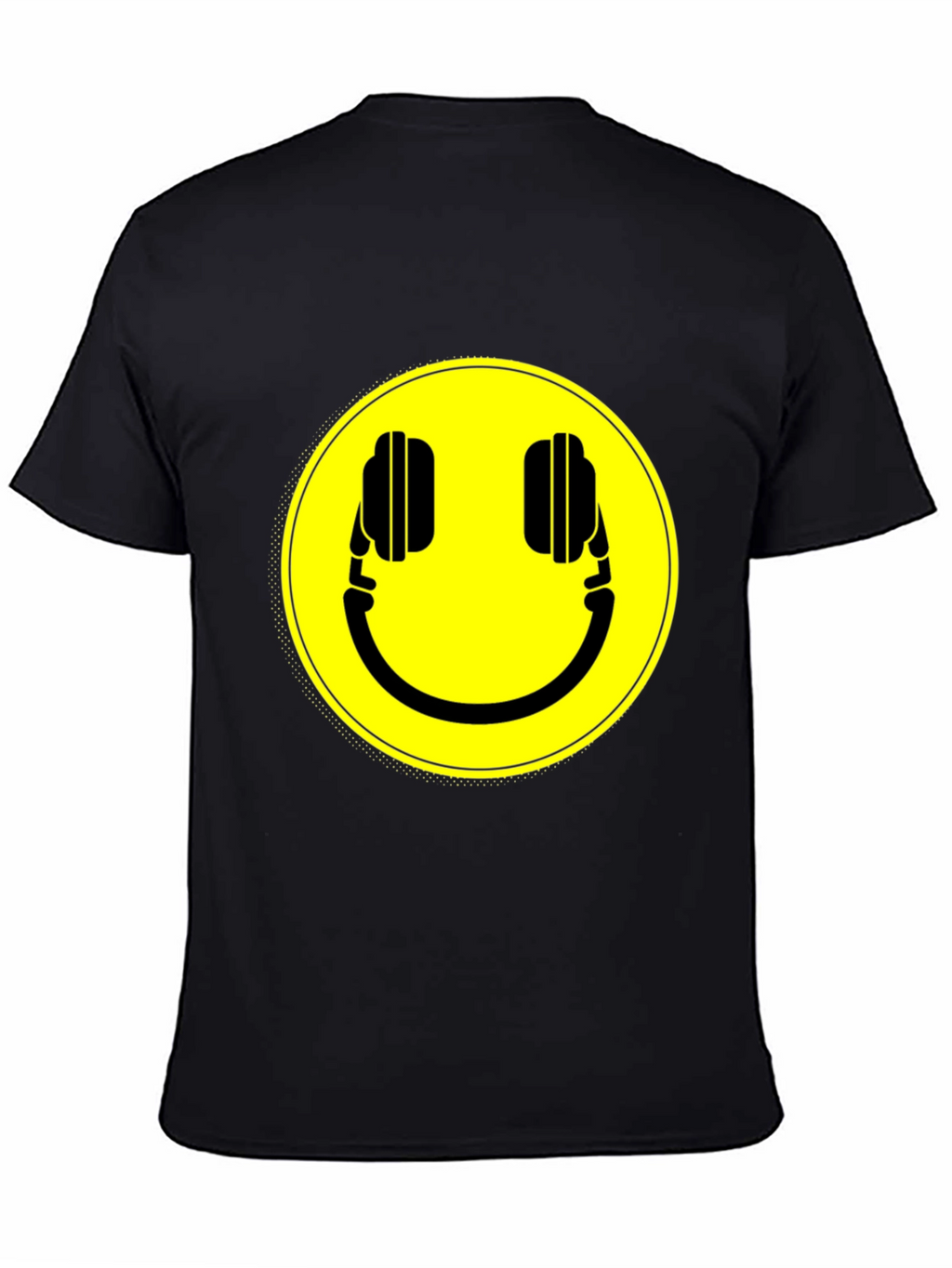 Smiley Headphone Graphic T-Shirt - Casual Black Tee