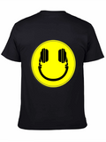 Smiley Headphone Graphic T-Shirt - Casual Black Tee