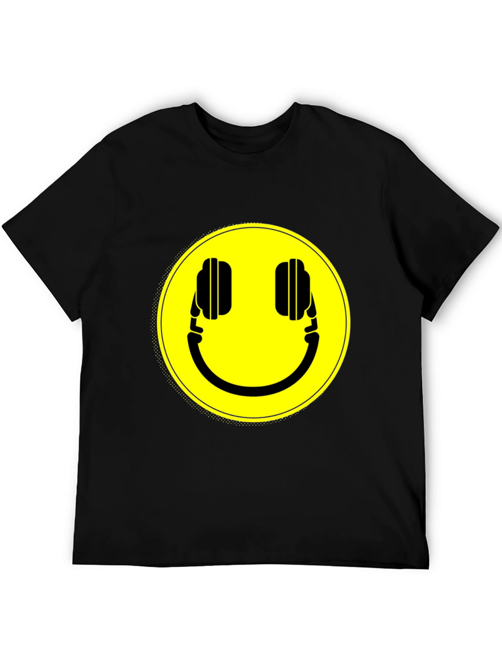 Smiley Headphone Graphic T-Shirt - Casual Black Tee