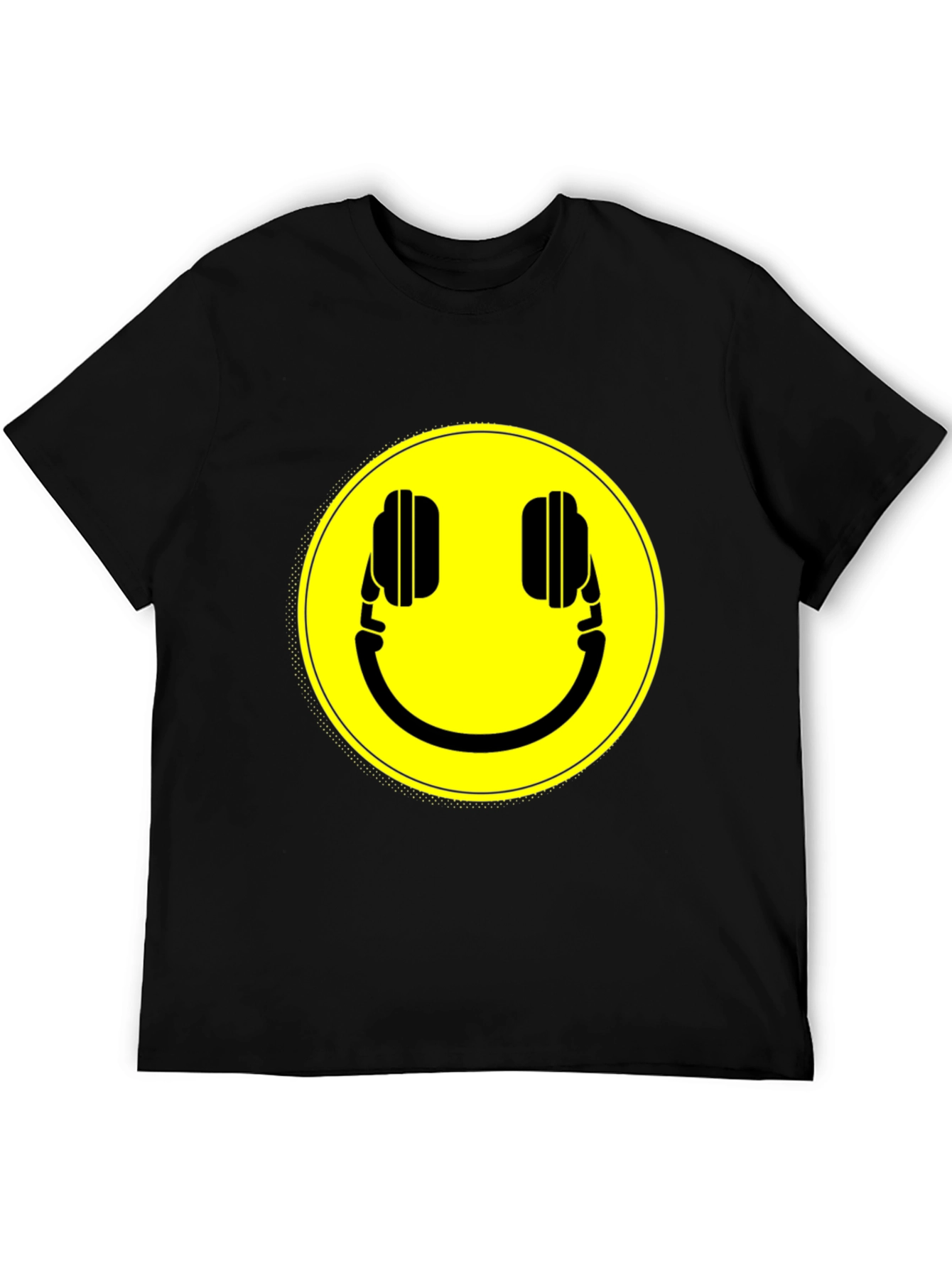 Smiley Headphone Graphic T-Shirt - Casual Black Tee