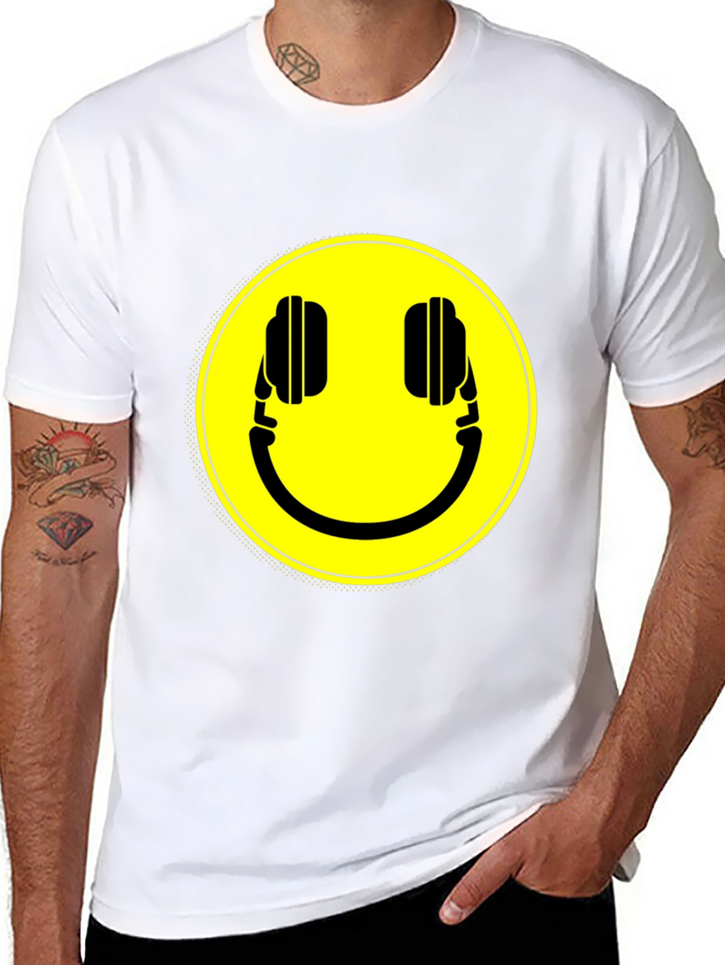Smiley Headphone Graphic T-Shirt - Casual Black Tee