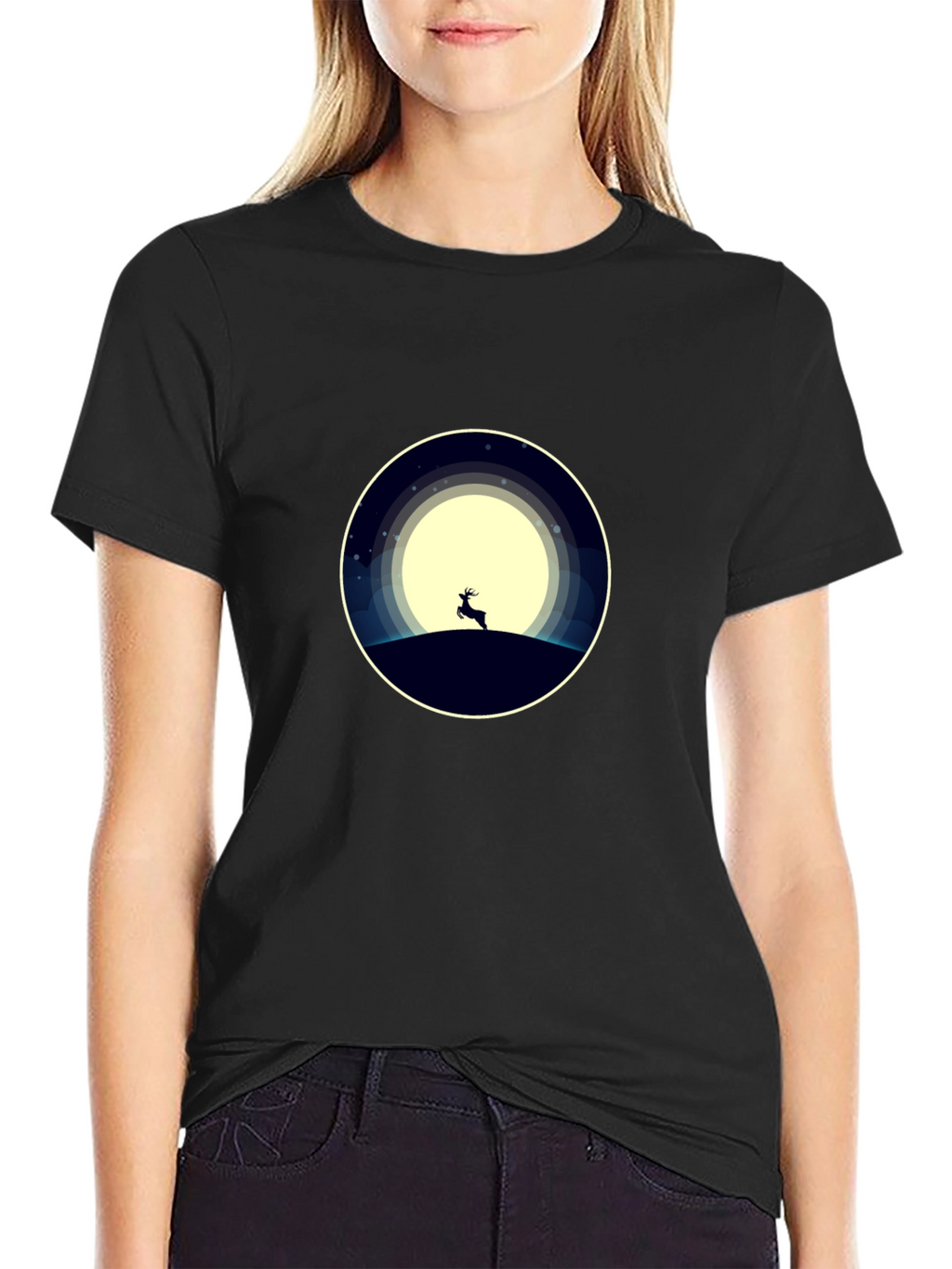 Moonlit Deer Graphic T-Shirt - Modern Style