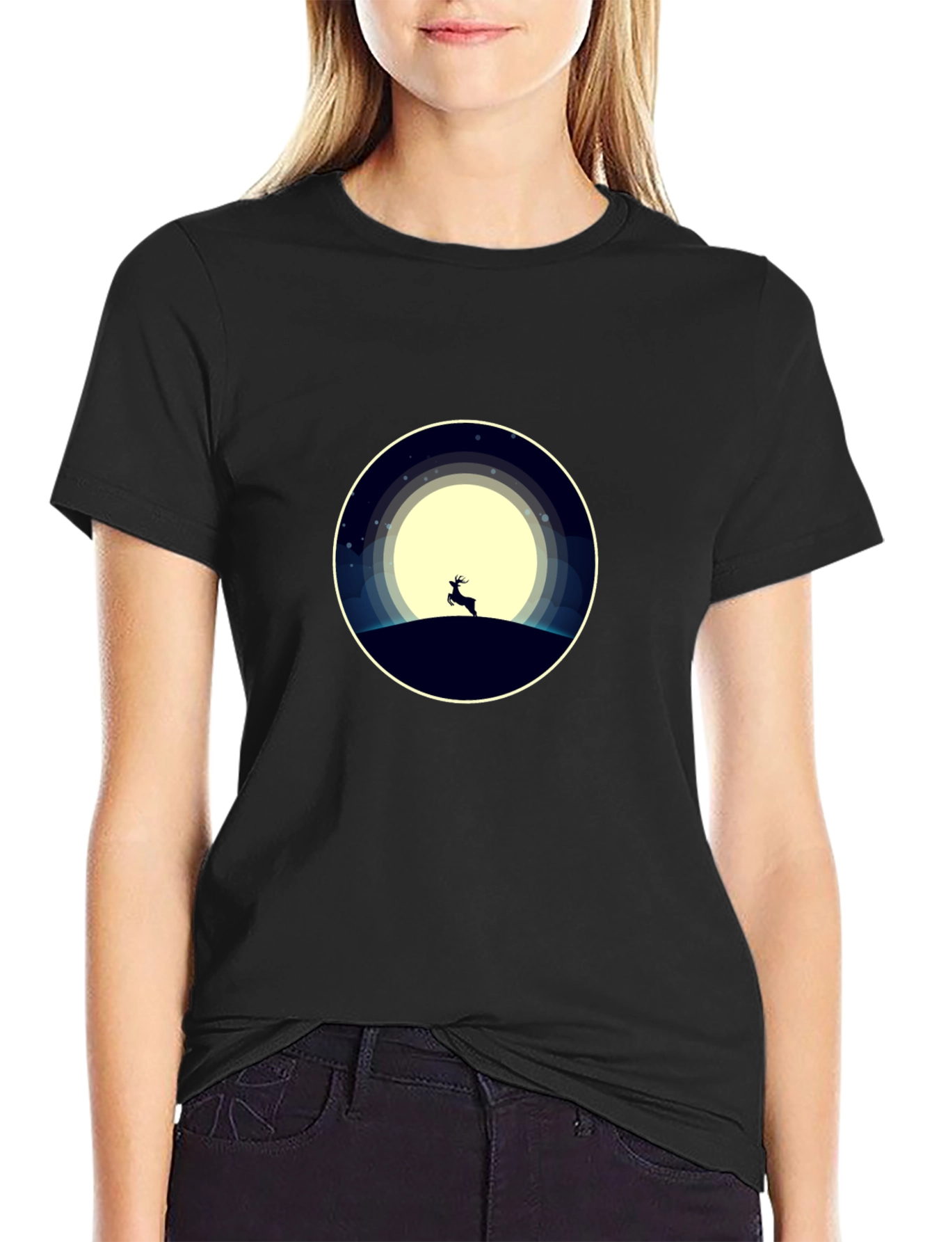Moonlit Deer Graphic T-Shirt - Modern Style