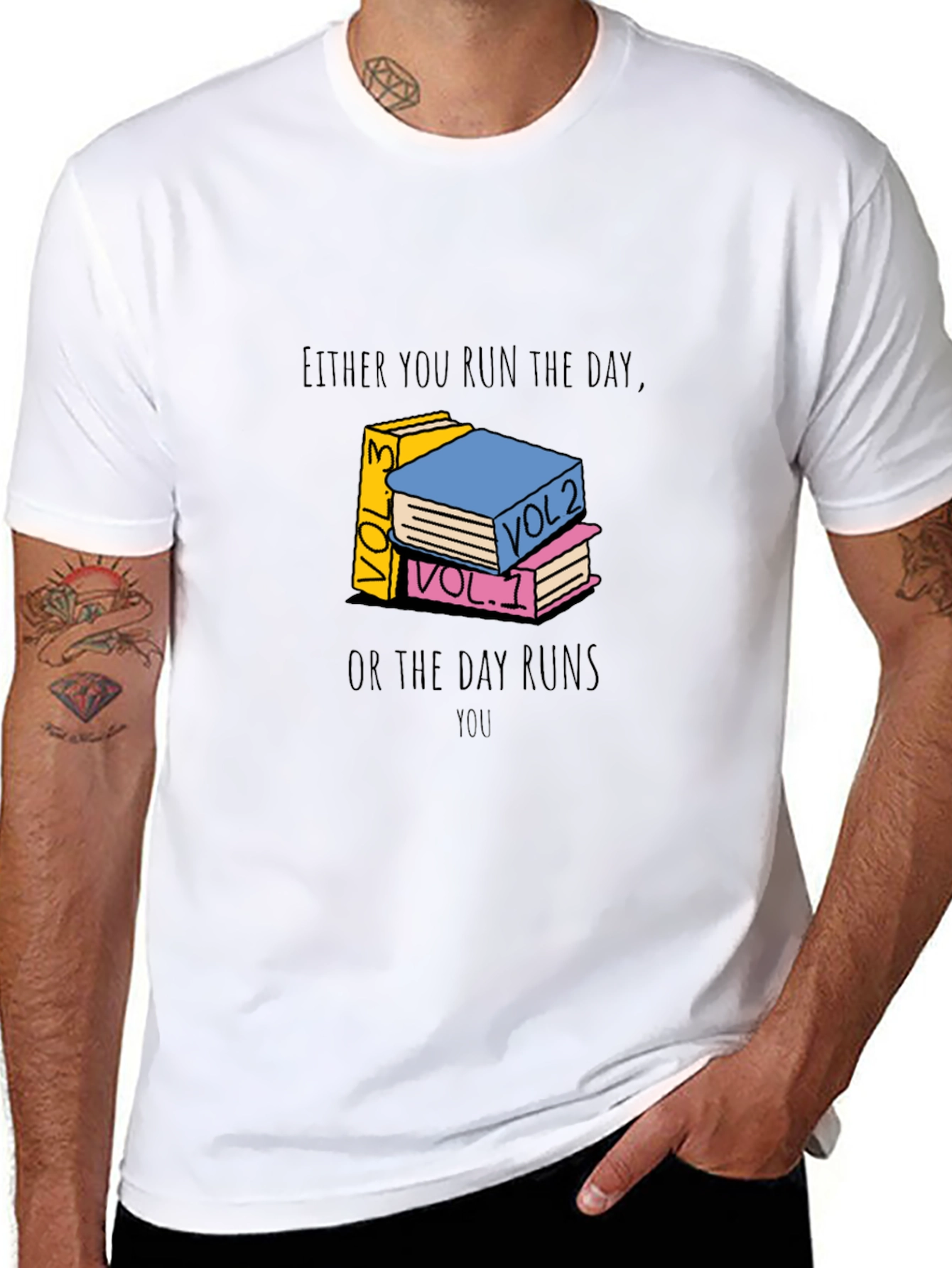 Motivational Book Stack Graphic Tee - Run The Day