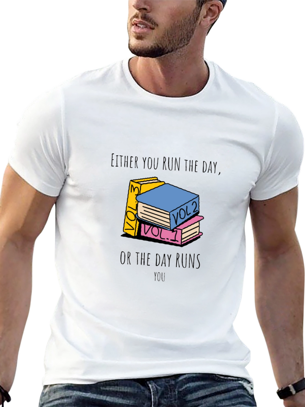 Motivational Book Stack Graphic Tee - Run The Day