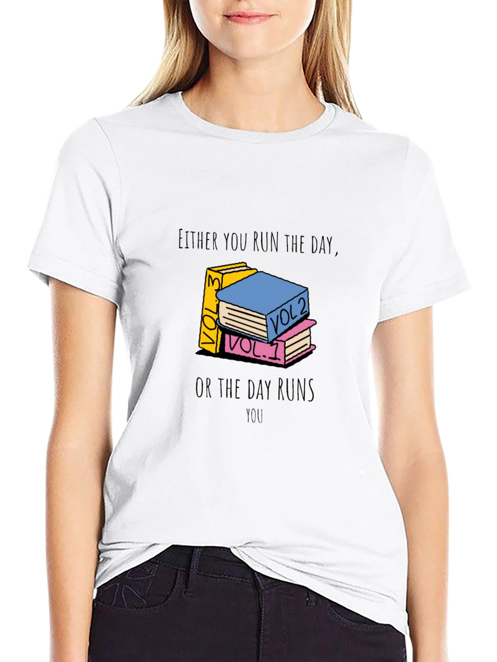 Motivational Book Stack Graphic Tee - Run The Day