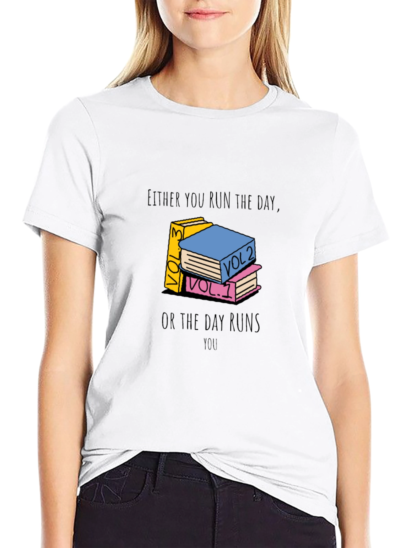 Motivational Book Stack Graphic Tee - Run The Day