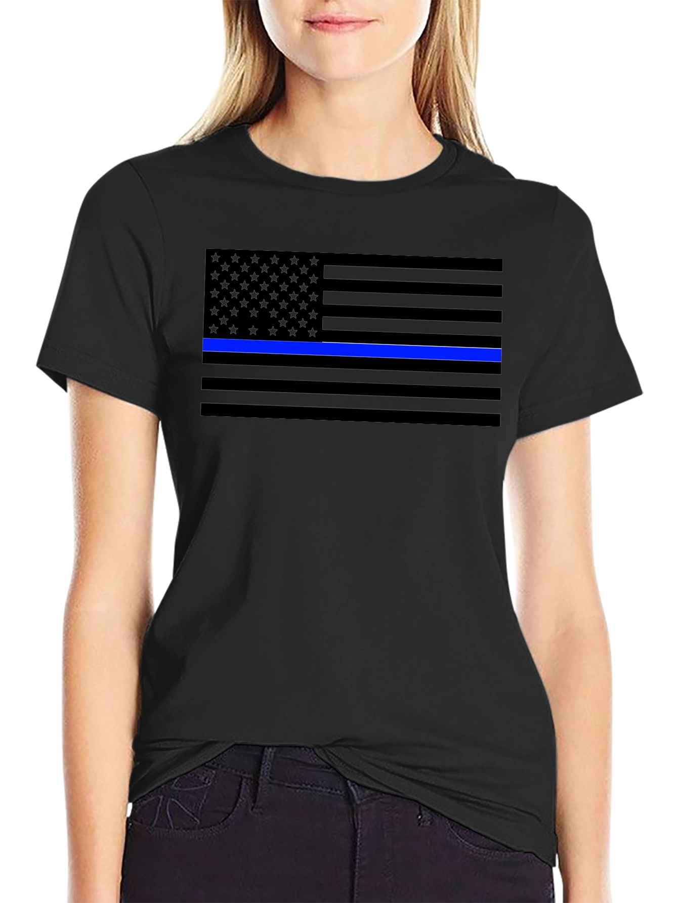 Blue Line Flag T-Shirt - Support Law Enforcement