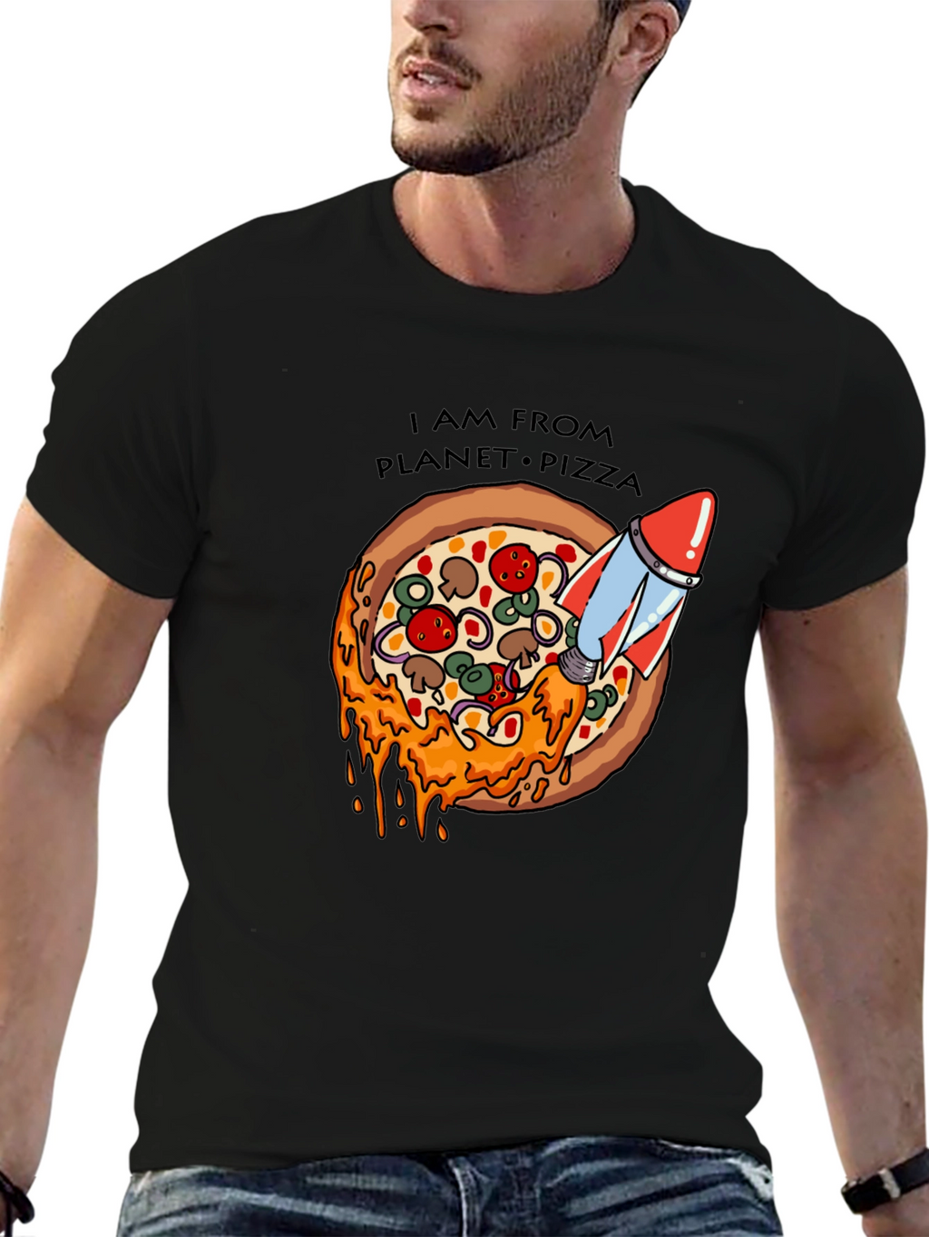 Planet Pizza T-Shirt - Rocket Launch Design