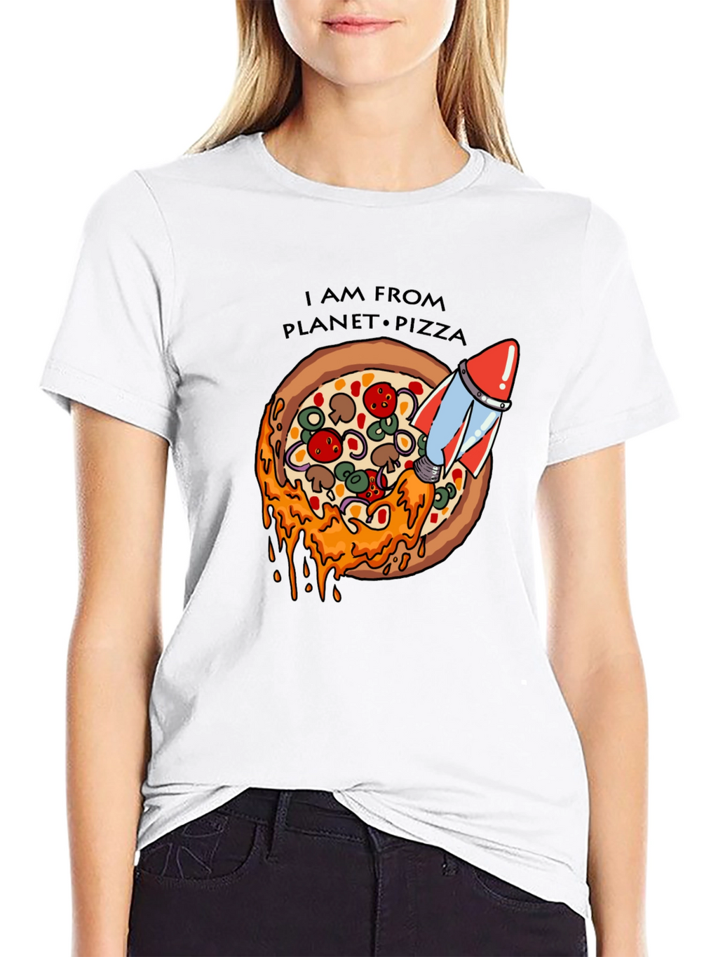 Planet Pizza T-Shirt - Rocket Launch Design