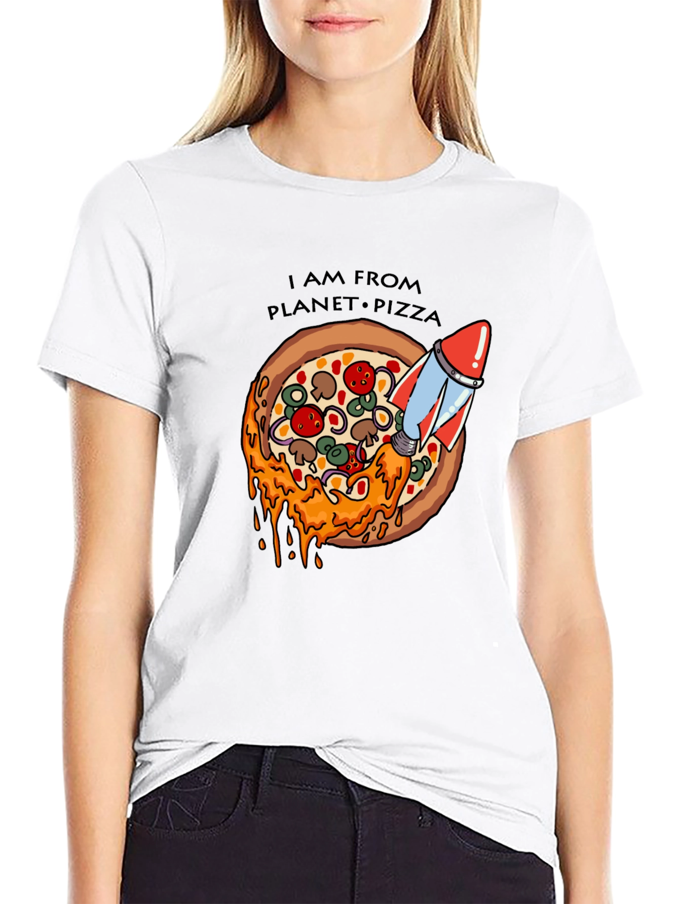 Planet Pizza T-Shirt - Rocket Launch Design