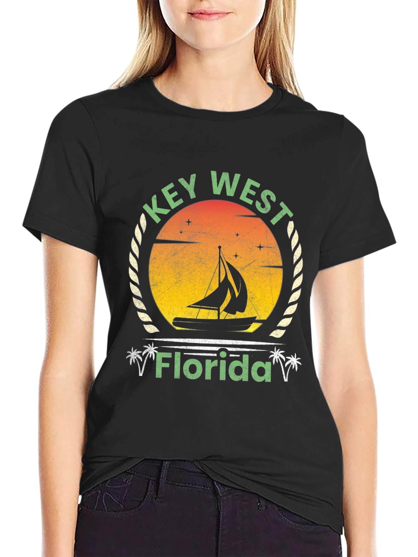 Key West Florida Graphic Tee - Retro Sailboat Design