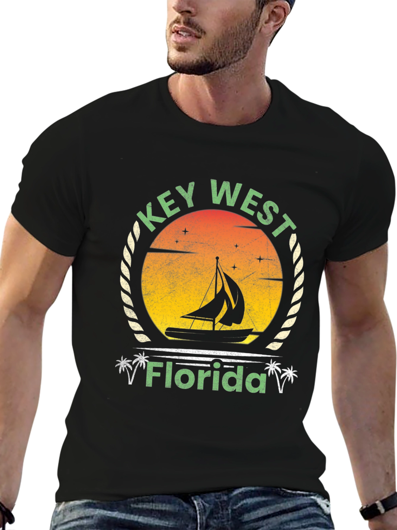 Key West Florida Graphic Tee - Retro Sailboat Design