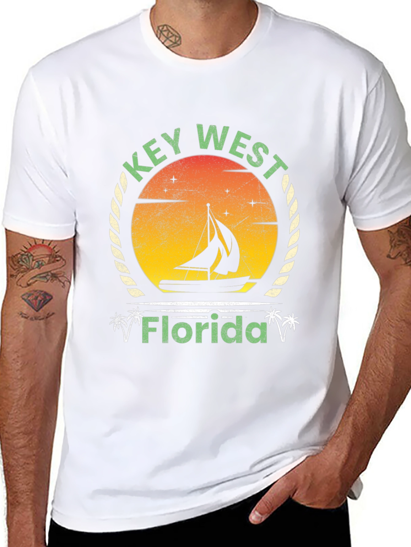 Key West Florida Graphic Tee - Retro Sailboat Design