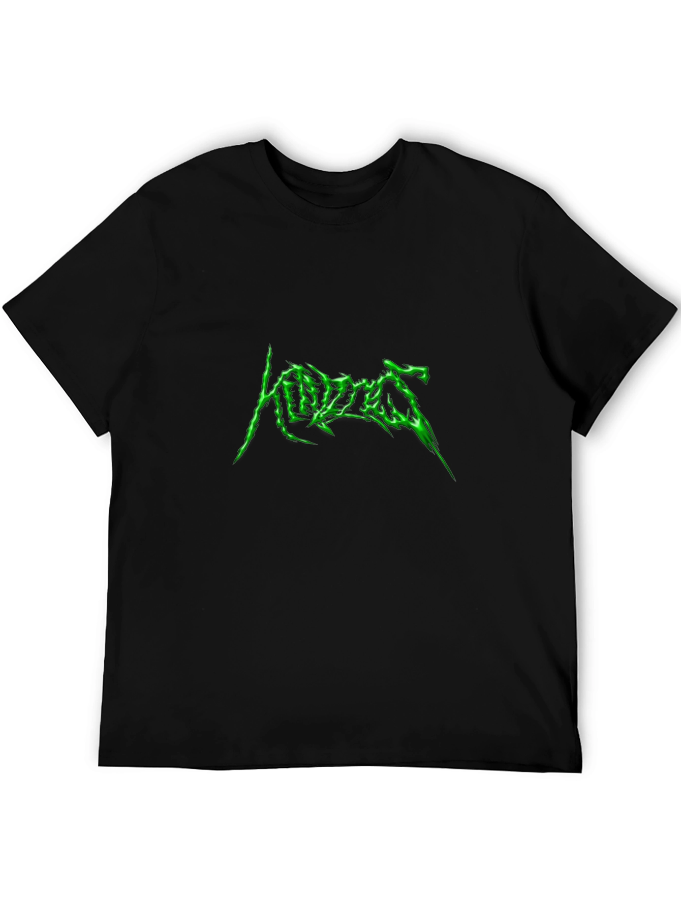 Edgy Graphic Tee: Neon Green Word Design Black Cotton Shirt