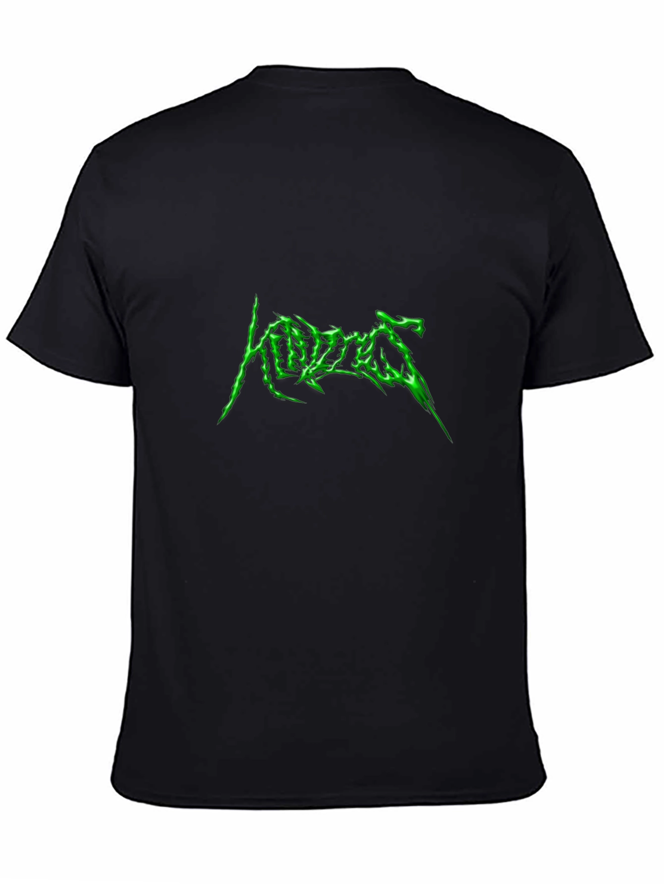 Edgy Graphic Tee: Neon Green Word Design Black Cotton Shirt
