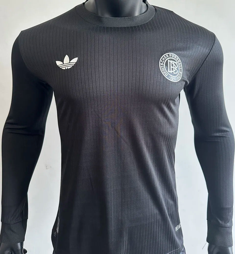 2025 Germany 125Th Black Player Version Long Sleeve Soccer Jersey Front