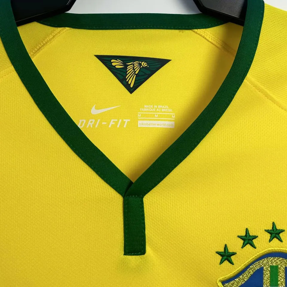 2014 Brazil Home Yellow Retro Soccer Jersey Detail 2