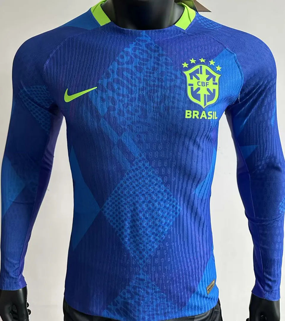 2025/26 Brazil Away Blue Player Version Long Sleeve Soccer Jersey Front