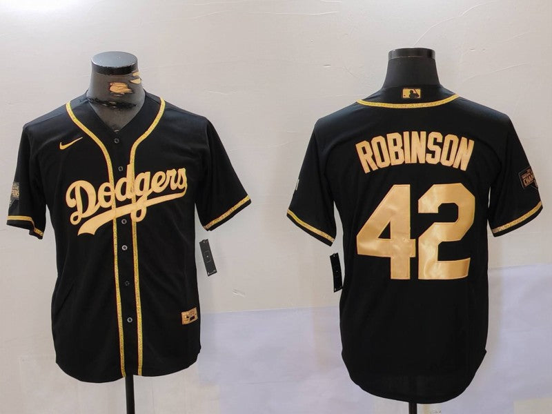 Men's Los Angeles Dodgers Jackie Robinson #42 Black Replica Player Jerseys