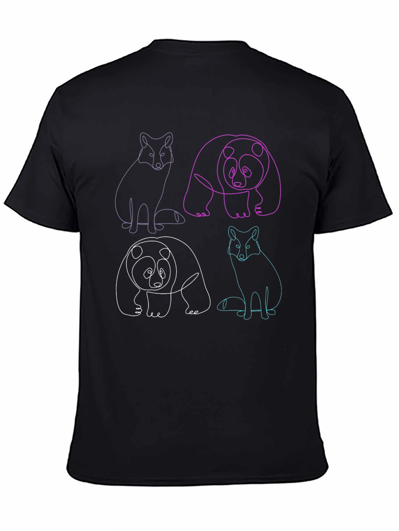 Unique Animal Line Art T-Shirt - Panda and Fox Design