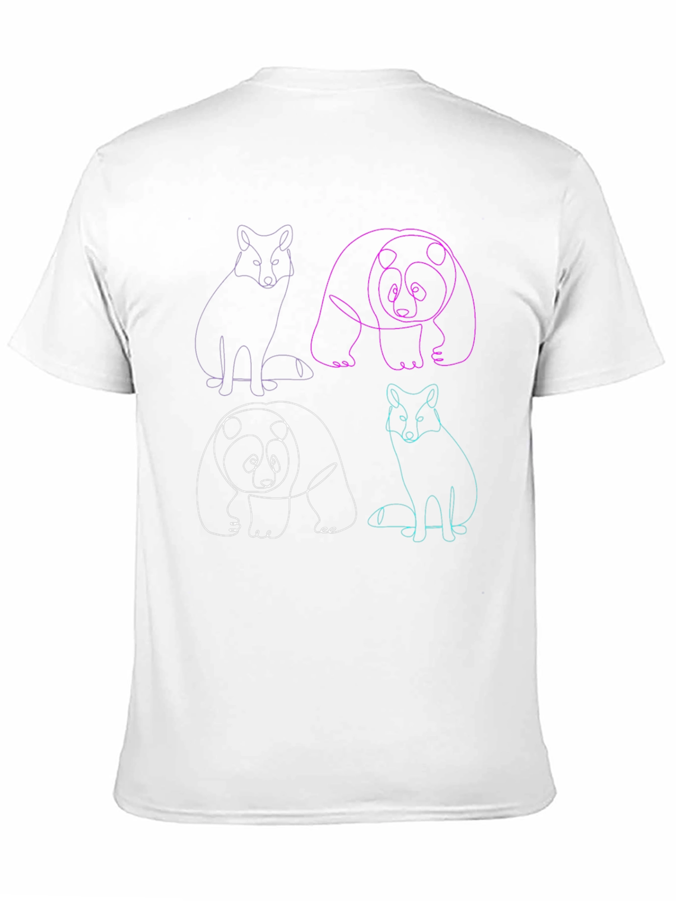 Unique Animal Line Art T-Shirt - Panda and Fox Design