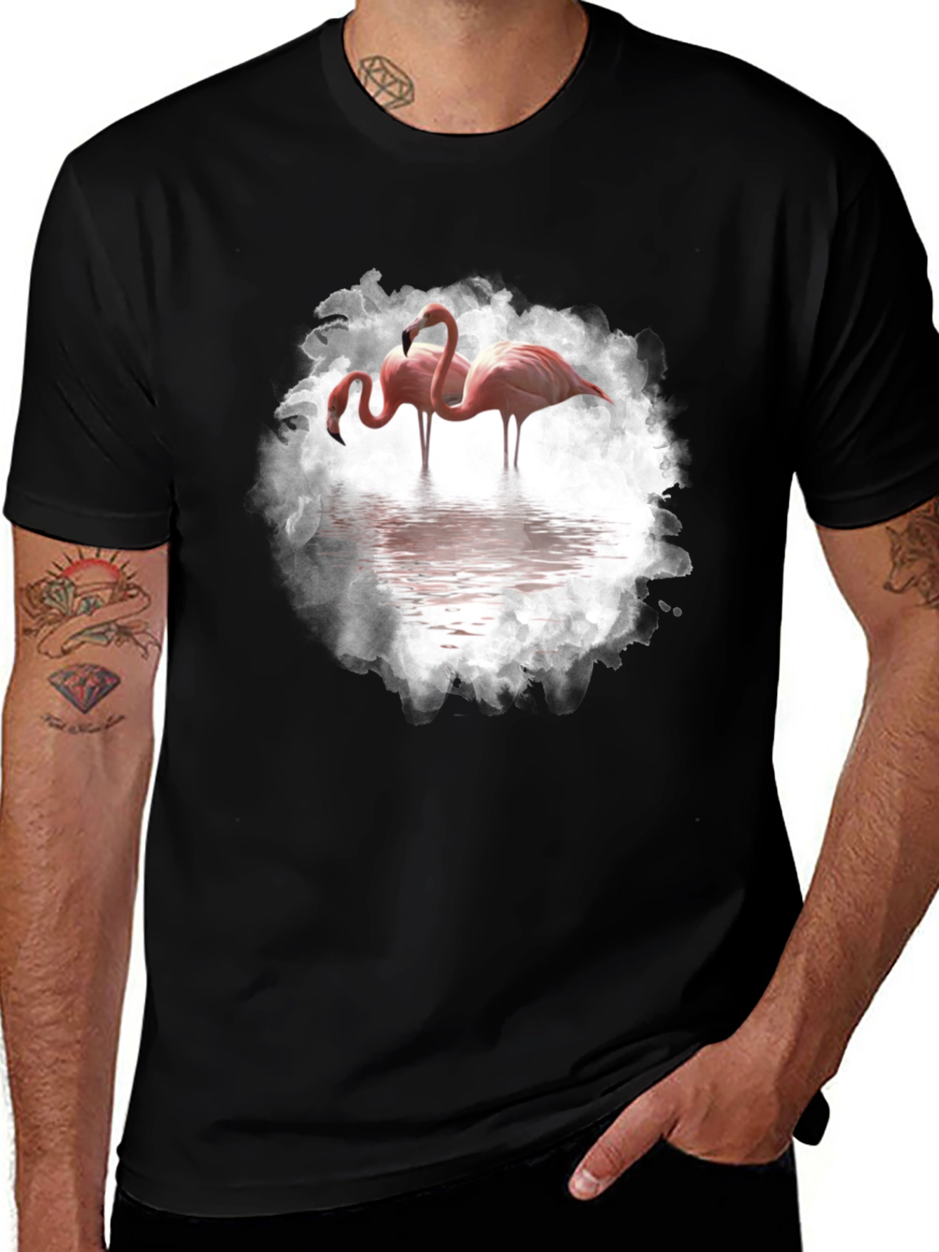 Flamingo Graphic Print Black T-Shirt