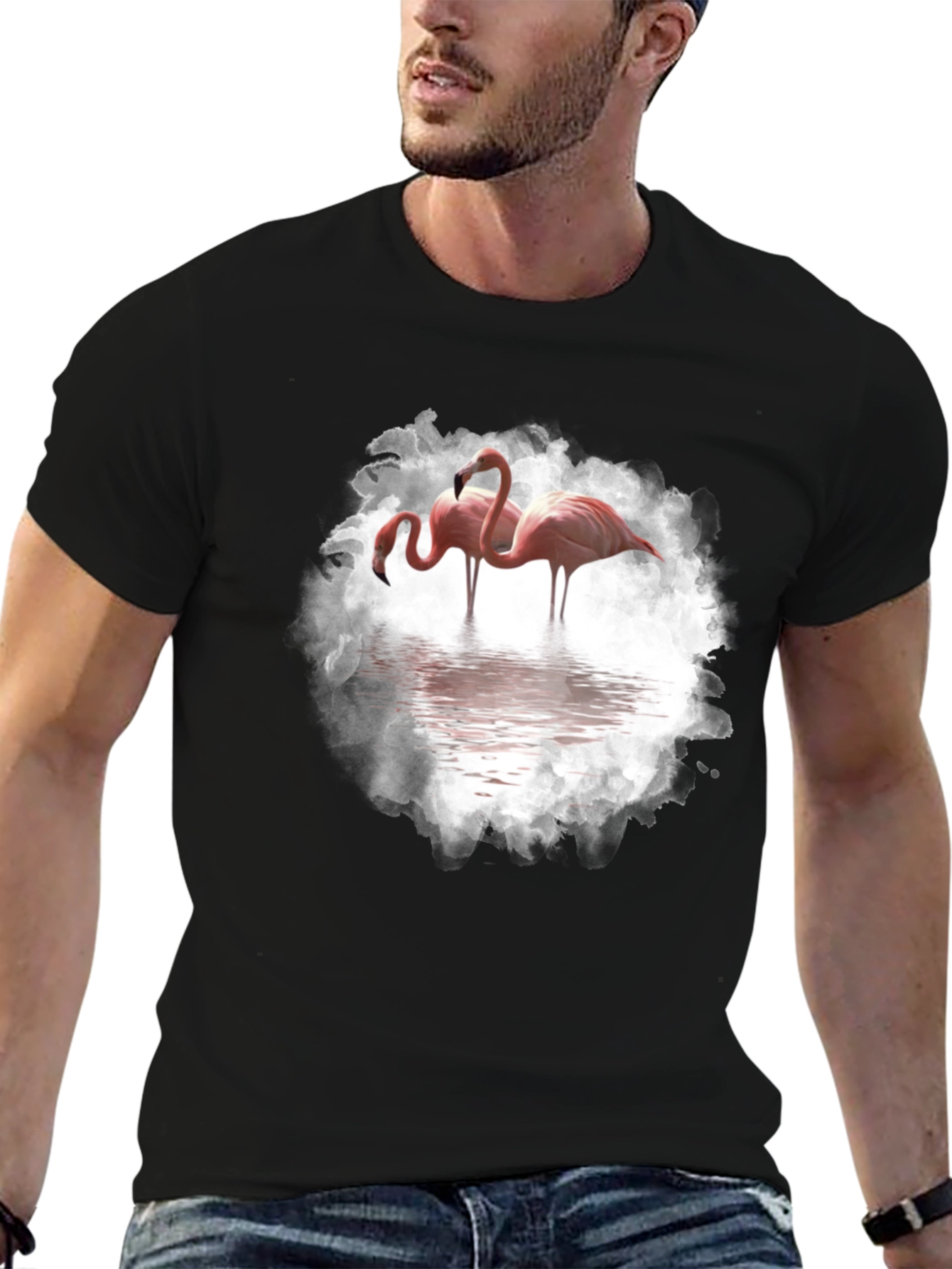 Flamingo Graphic Print Black T-Shirt