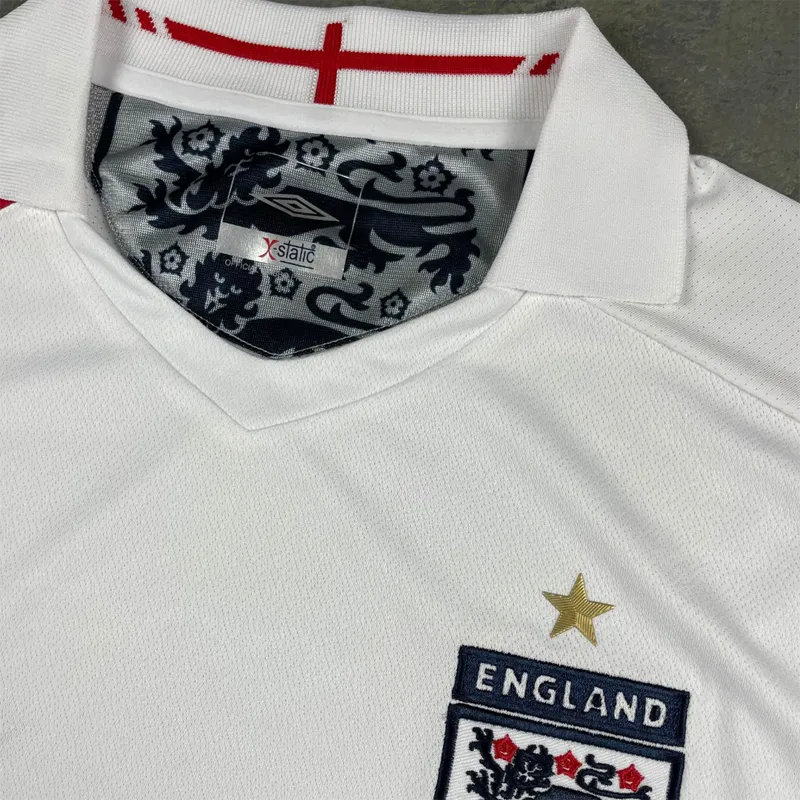 2006 England Home White Retro Soccer Jersey Detail 2