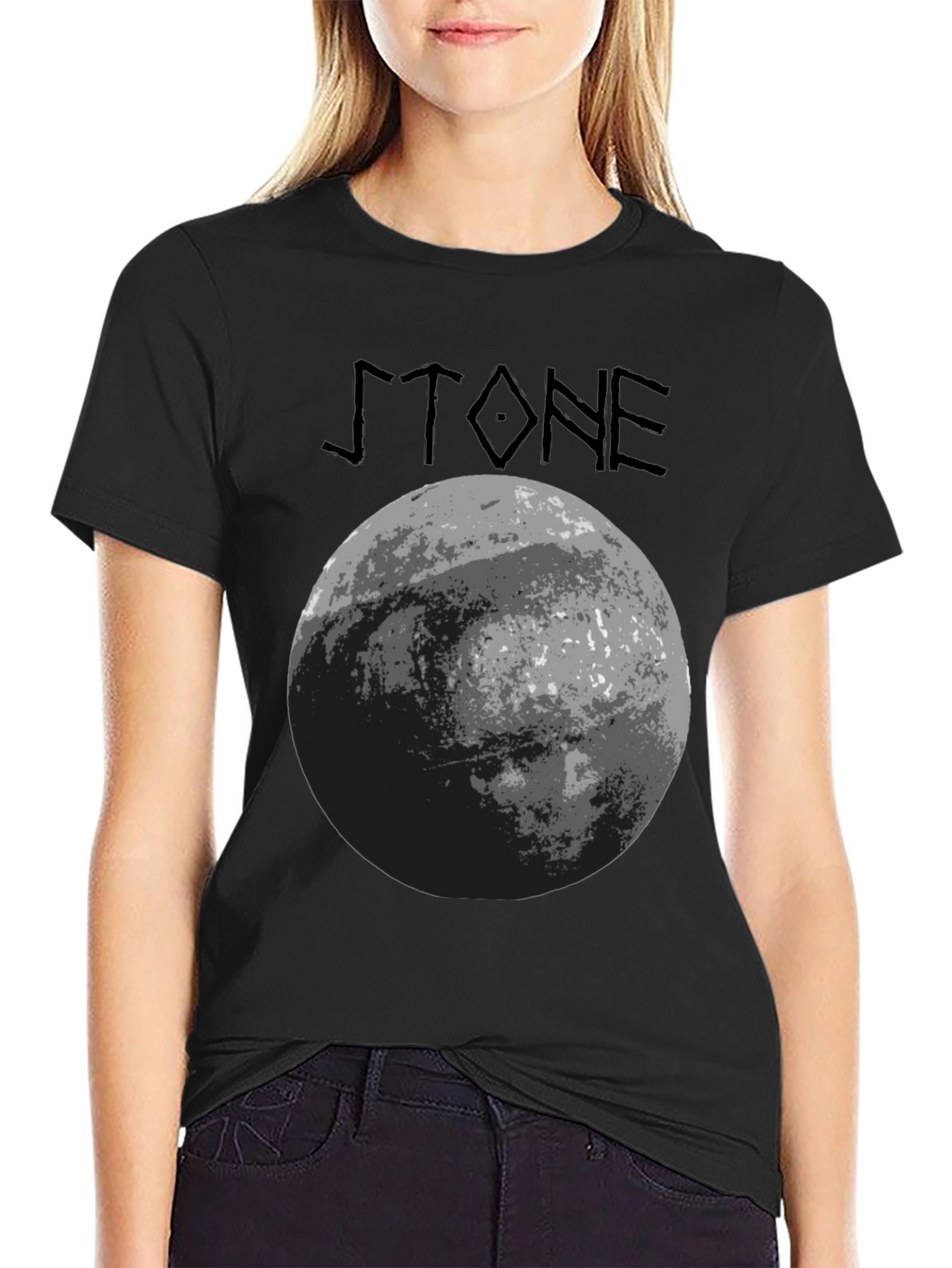 Stone Graphic T-Shirt - Black Crew Neck Tee
