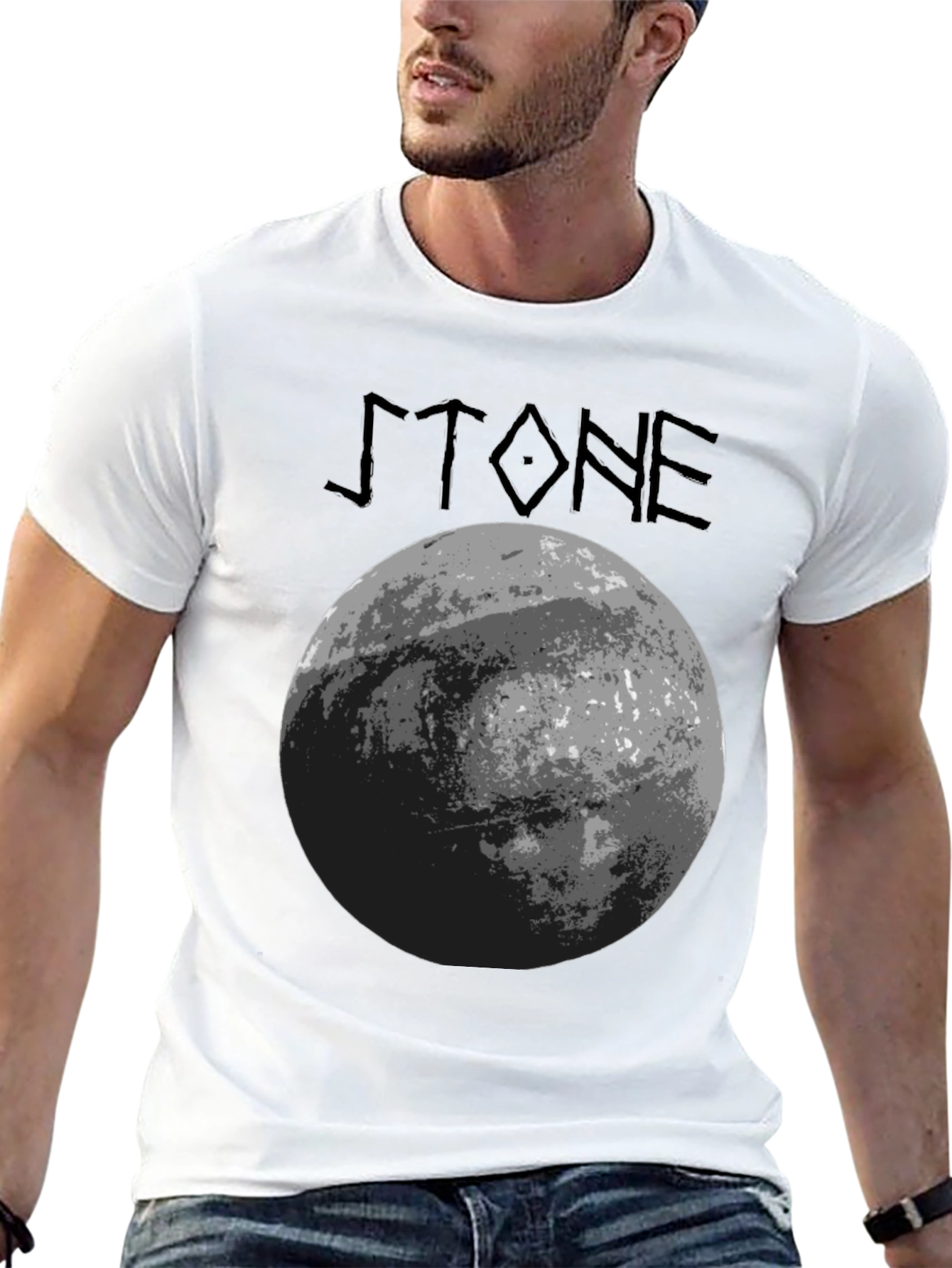 Stone Graphic T-Shirt - Black Crew Neck Tee