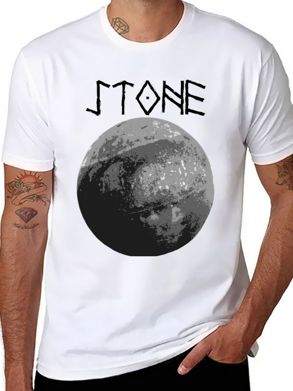 Stone Graphic T-Shirt - Black Crew Neck Tee