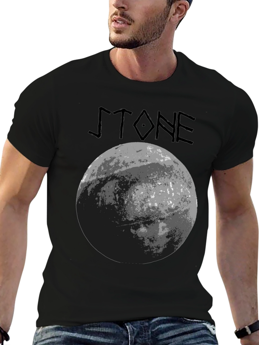 Stone Graphic T-Shirt - Black Crew Neck Tee