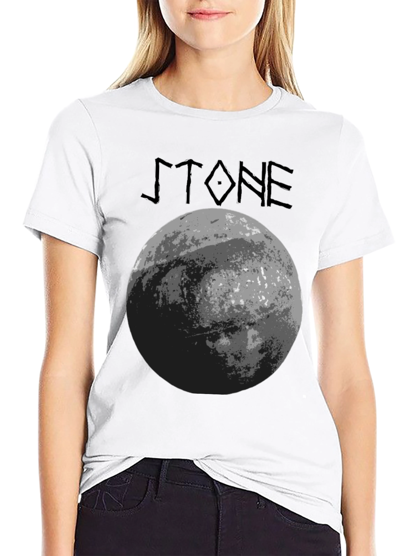 Stone Graphic T-Shirt - Black Crew Neck Tee