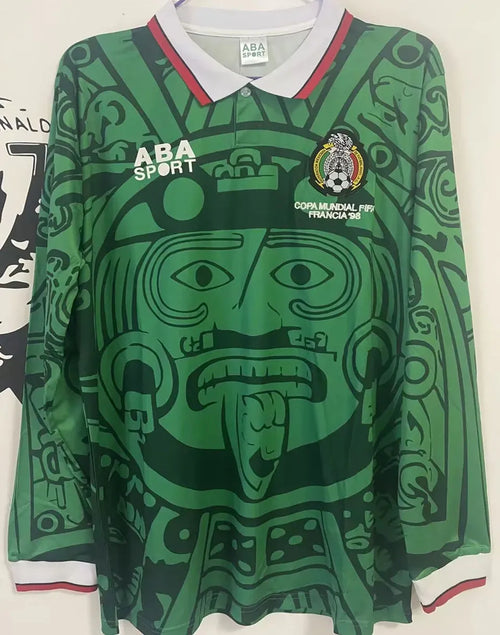 1998 Mexico Home Retro Long Sleeve Soccer Jersey Front