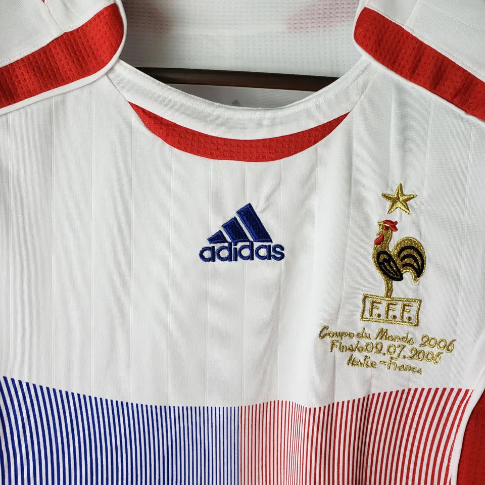2006 France Away White Retro Long Sleeve Soccer Jersey Detail 4
