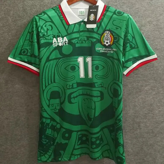 1998 Mexico Home Retro Long Sleeve Soccer Jersey Detail 1