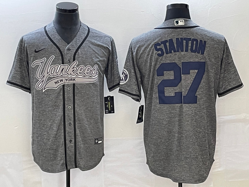 Men's New York Yankees Giancarlo Stanton #27 Gray Game Jerseys Joint Edition