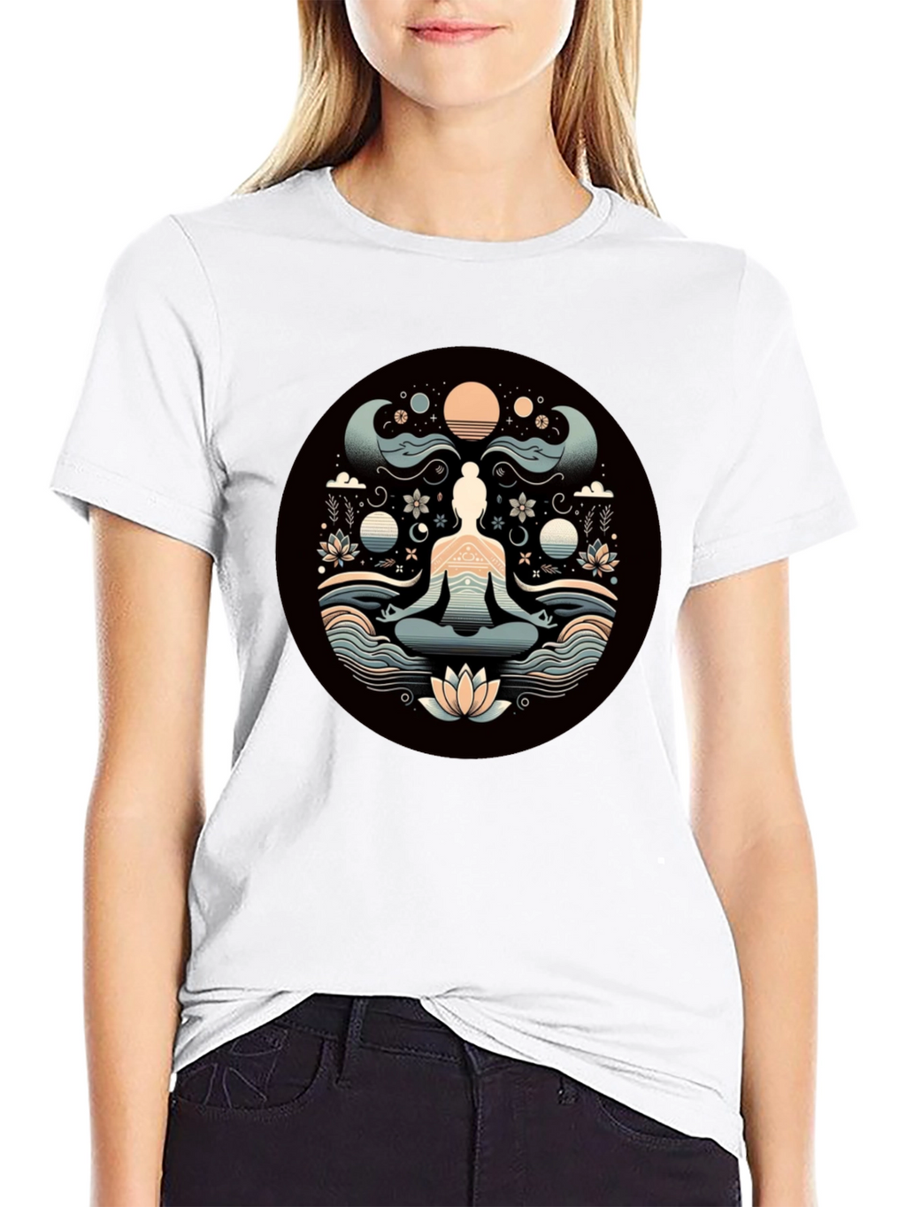Meditative Lotus Graphic Tee - Yoga Zen Vibe