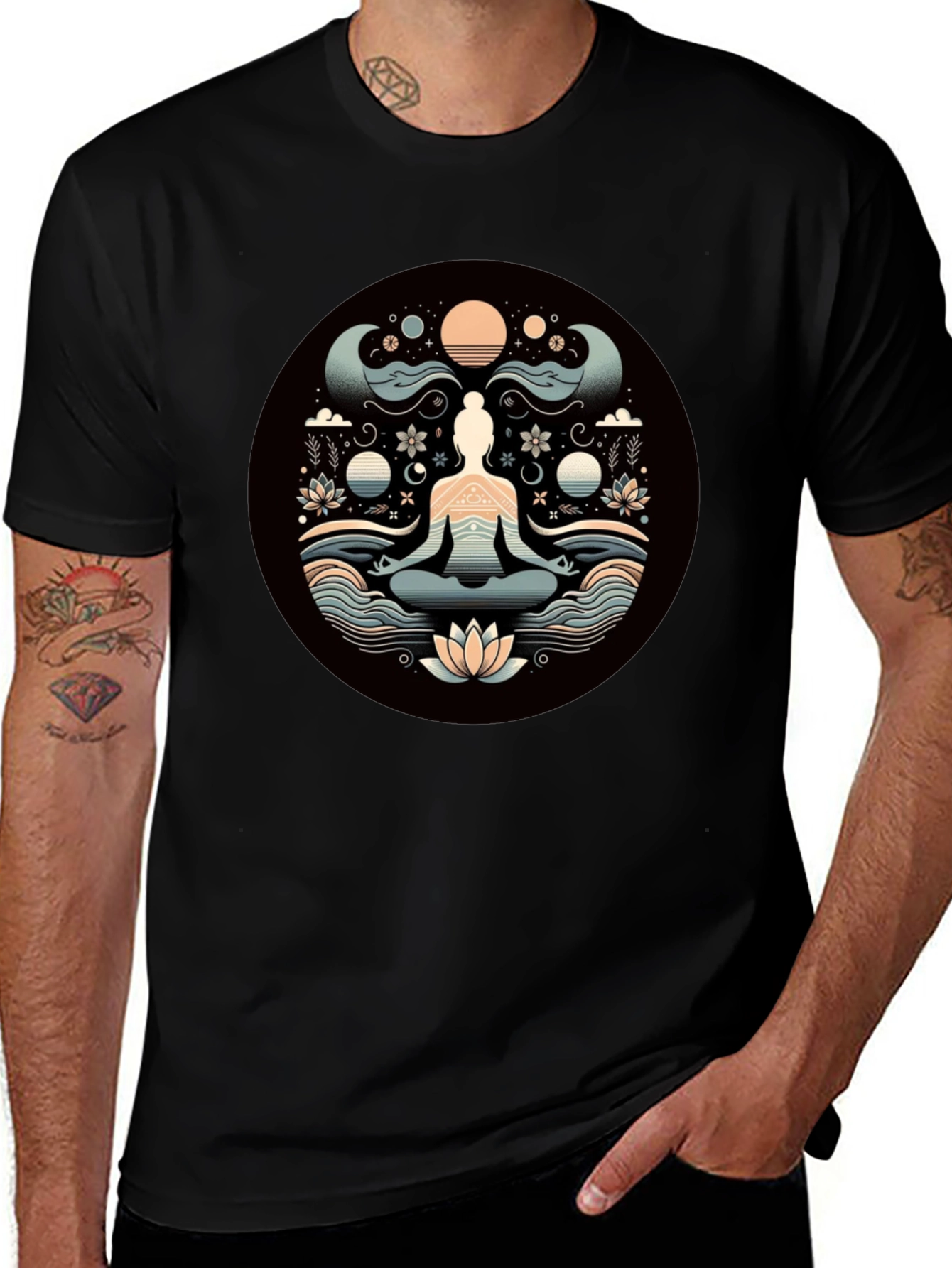 Meditative Lotus Graphic Tee - Yoga Zen Vibe
